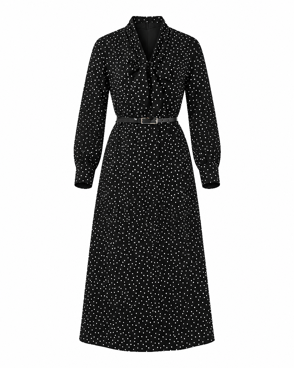 Stella black polka dot midi dress