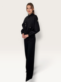 Detaliu jacheta neagra cu guler tunica compleu Dahlia