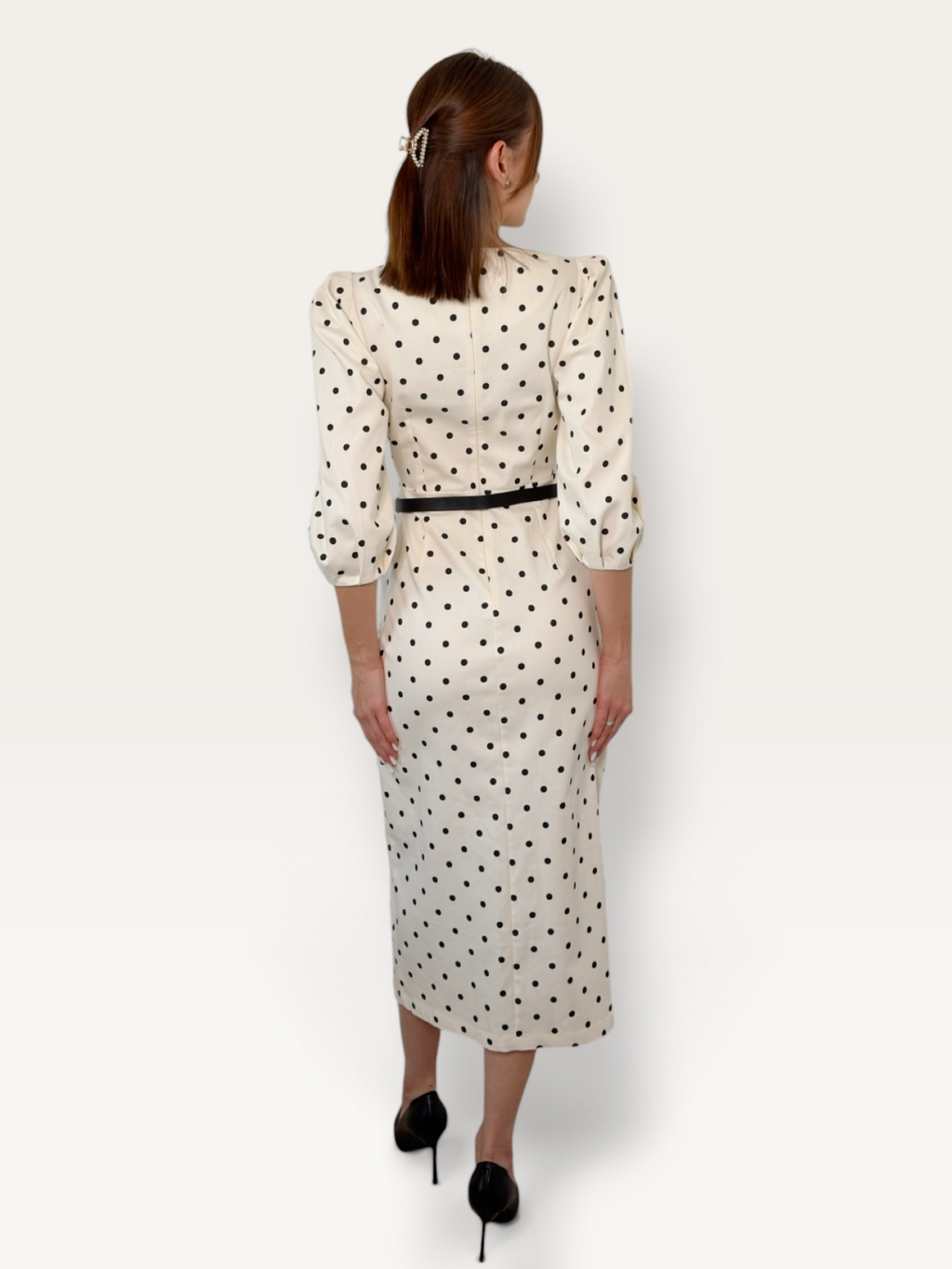 Rochie midi cu buline maneci trei sferturi Dahlia