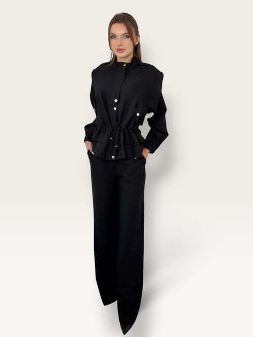 Compleu casual negru dama cu jacheta si pantaloni Dahlia