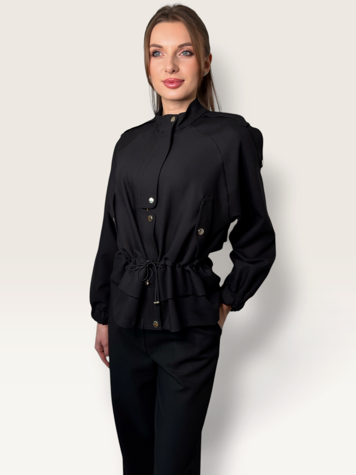 Pantaloni negri talie inalta compleu casual Dahlia
