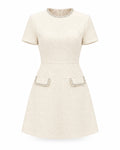 Rochie scurtă din tweed crem Colombe