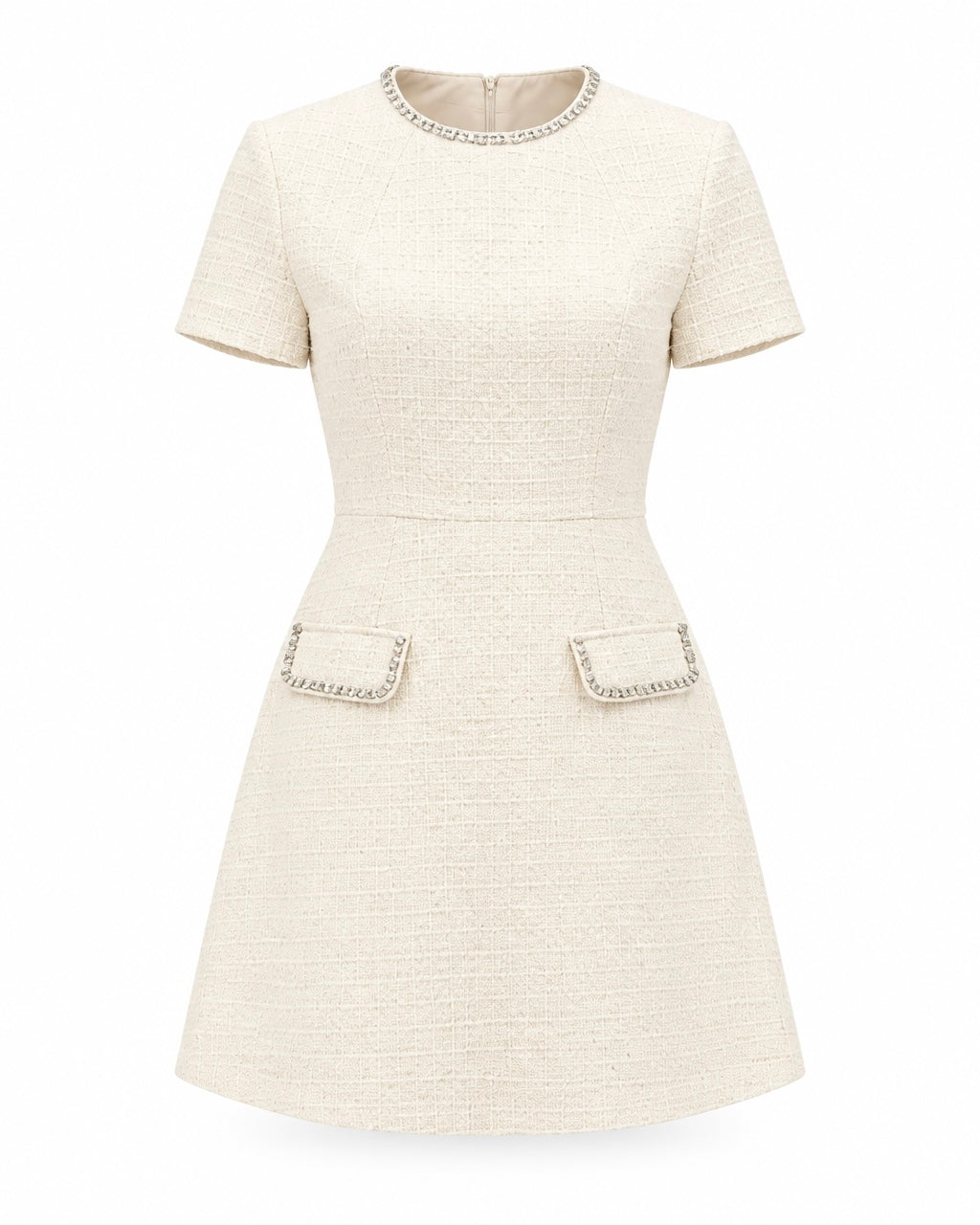 Rochie scurtă din tweed crem Colombe