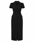 Rochie midi neagră din tweed cu nasturi Claudine
