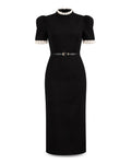 Rochie midi neagră cu dantelă la guler Cecilia