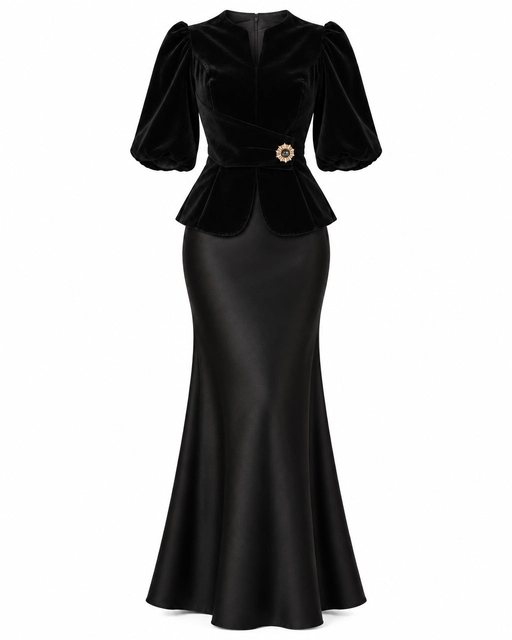 Compleu din catifea și satin negru Valentina