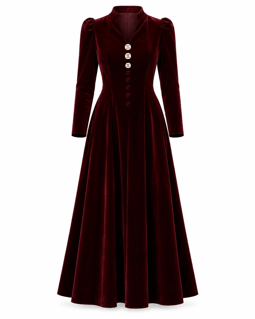Rochie lungă din catifea burgundy Josephine
